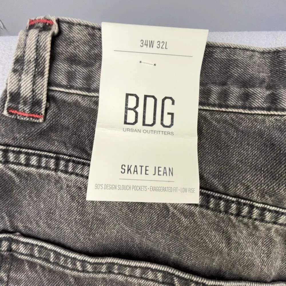 BDG Urban Outfitters Skate Jeans Mens 34x32 Black Baggy Wide Leg Y2K NEW